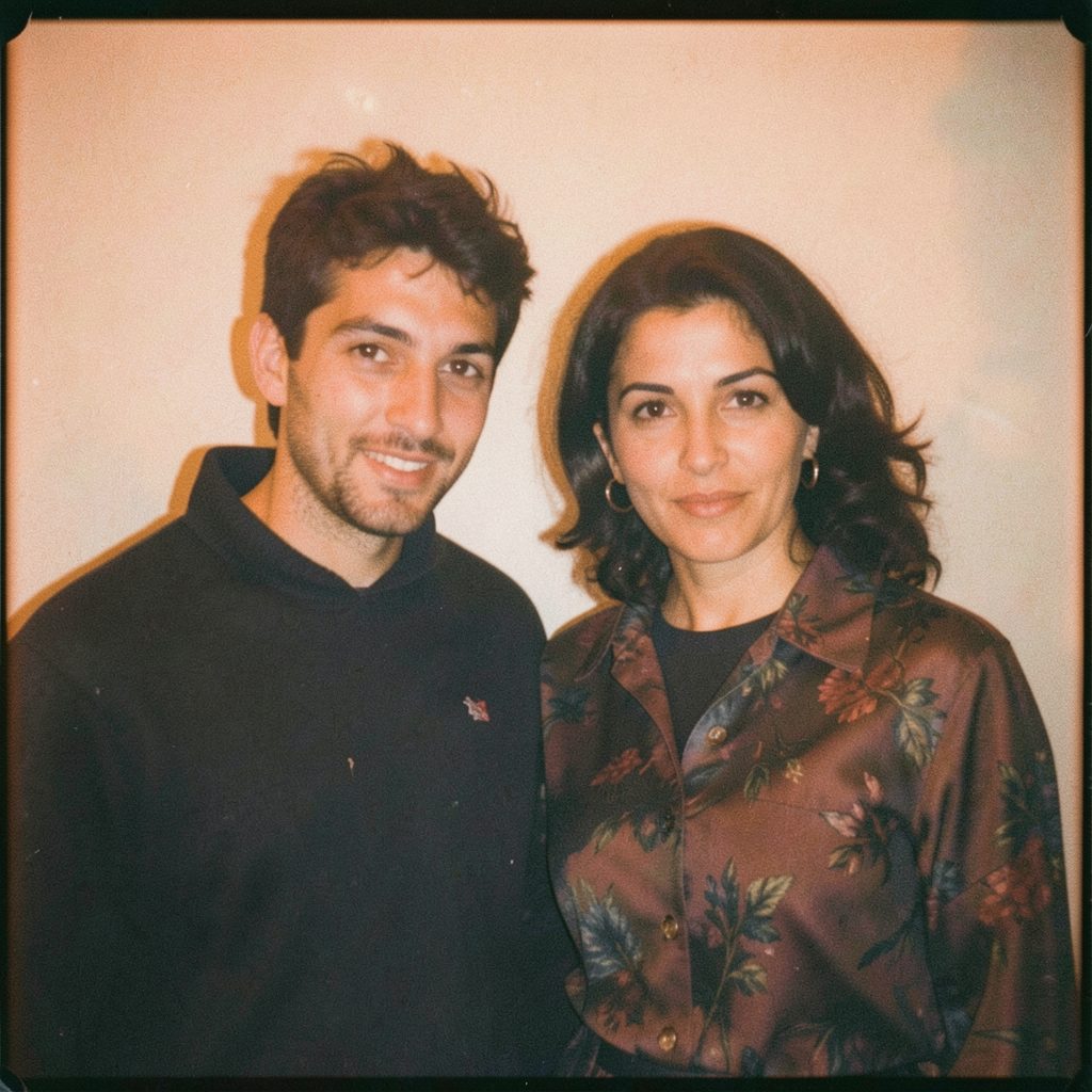 A warm analog film photograph of a duet performance, soft grain, muted gold and brown tones, intimate mood