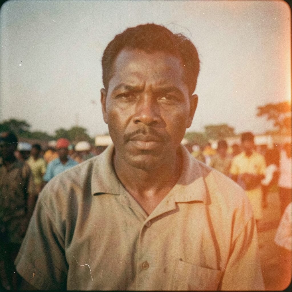 Small square icon-style analog photograph representing West African patterned textile in warm earthy colors